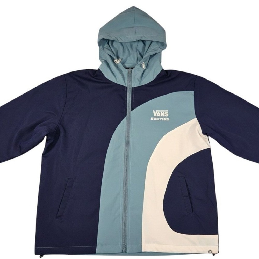 Vans Seotins Windbreaker Jacket Navy Blue White Colorblock Hooded Full Zip Skate